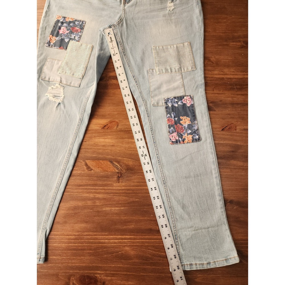 Cato Est 1946 Boho Patchwork Skinny Ankle Jeans Floral Distressed 16W Light Blue - Picture 9 of 9